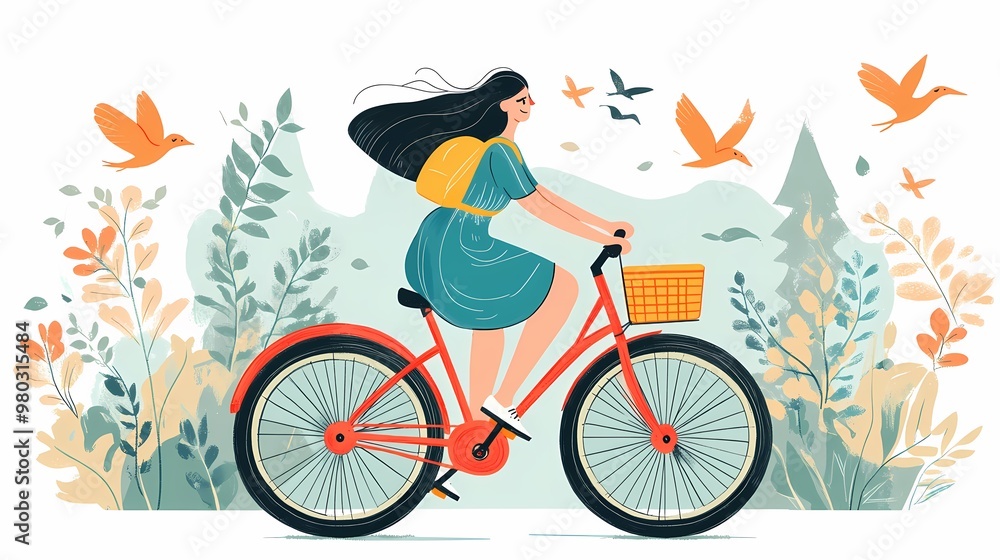 Fototapeta premium A girl on a bicycle.