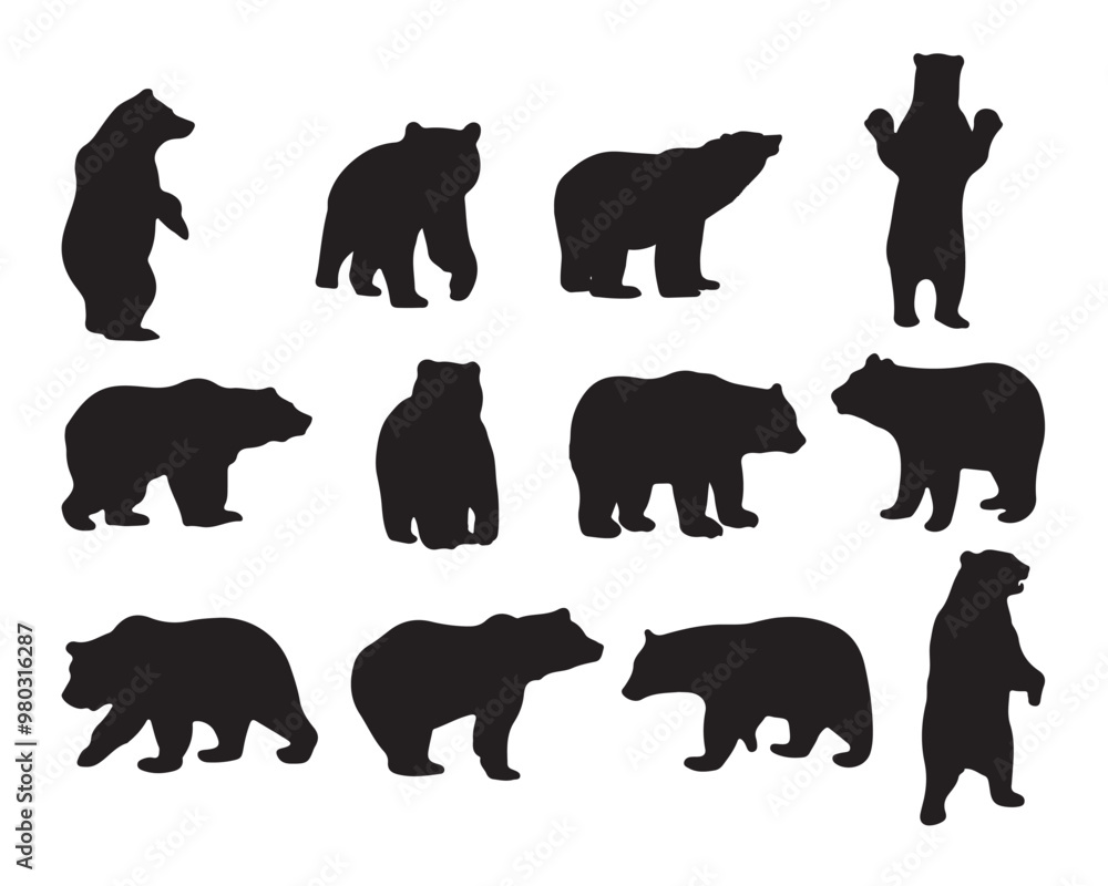 Fototapeta premium Bear silhouettes set large pack