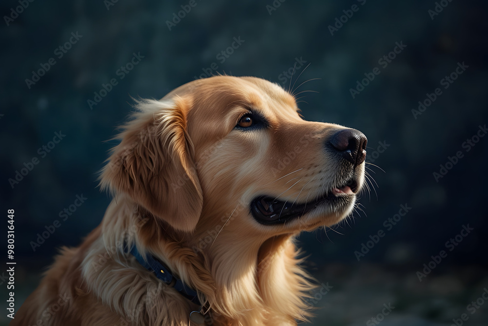 Protrait image of A golden retriever with lovely smile and background white and tranalucent prompt Protrait image of A golden retriever with lovely smile and background white and tranalucent prompt