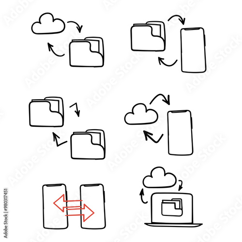 hand drawn doodle cloud file folder document transfer 