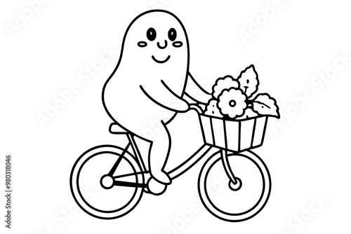  Ghost riding a bicycle and carrying a basket of flowers photo