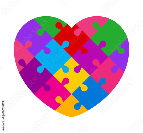 puzzle heart shape colorful, jigsaw game heart template, puzzle pieces