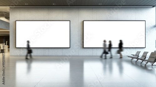 Blank Billboard in a Modern Airport Lobby