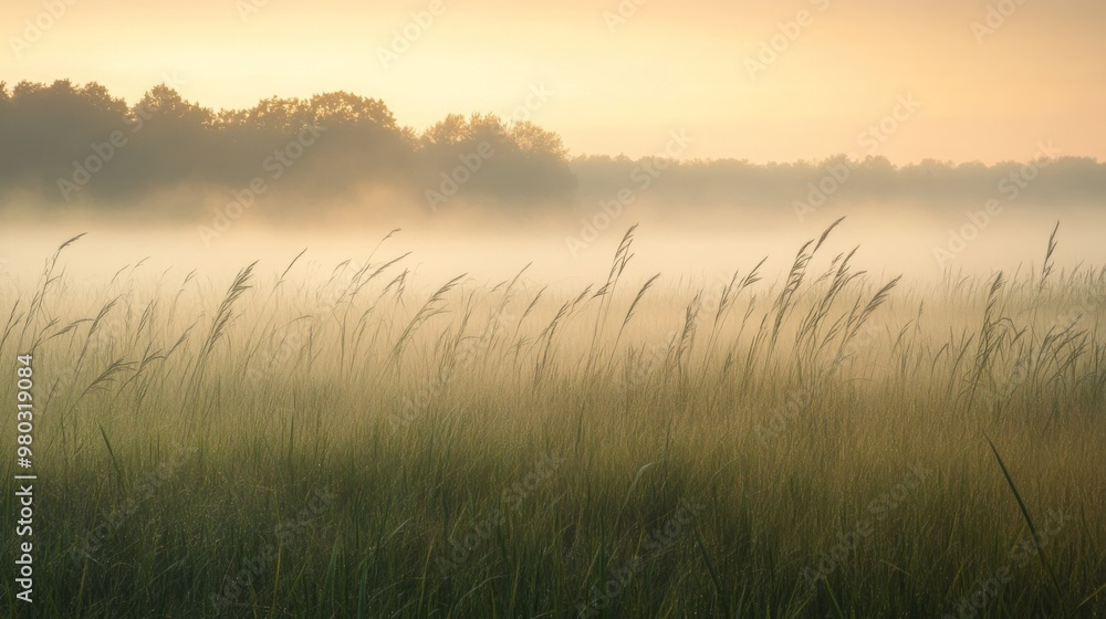 A serene meadow is blanketed in soft mist during the early morning hours while the sun begins to rise. Tall grasses sway gently in the breeze, creating a peaceful atmosphere. A serene meadow is blanketed in soft mist during the early morning hours while the sun begins to rise. Tall grasses sway gently in the breeze, creating a peaceful atmosphere.