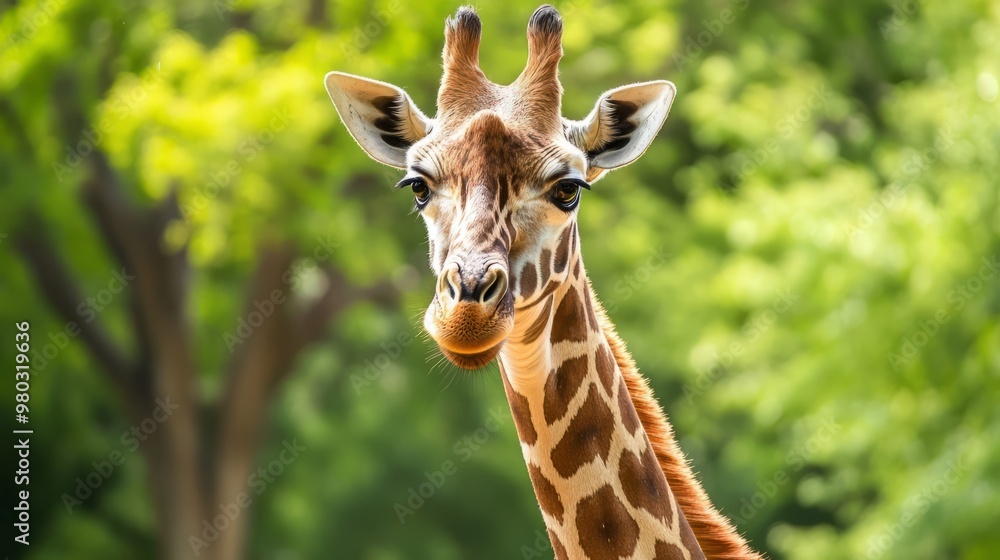 Majestic Giraffe Standing Amidst Lush Greenery in Natural Habitat Majestic Giraffe Standing Amidst Lush Greenery in Natural Habitat