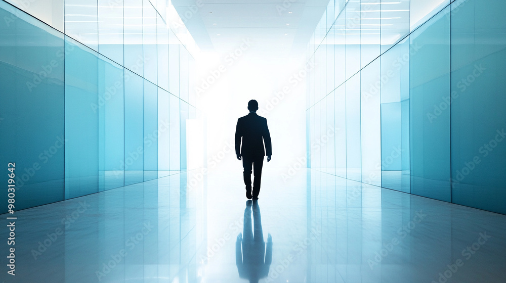 businessman walks through a vast open space, his silhouette outlined against the setting sun. This image symbolizes solitude, determination, and the journey of self-reflection in the corporate world businessman walks through a vast open space, his silhouette outlined against the setting sun. This image symbolizes solitude, determination, and the journey of self-reflection in the corporate world