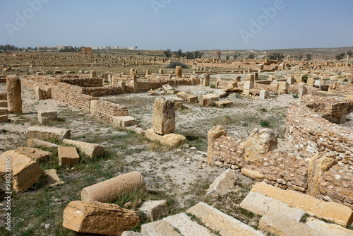 Beautiful view of archaeological site of Sbeitla on sunny day. Roman ancient city Sufetula in Sbeitla, Tunisia photo