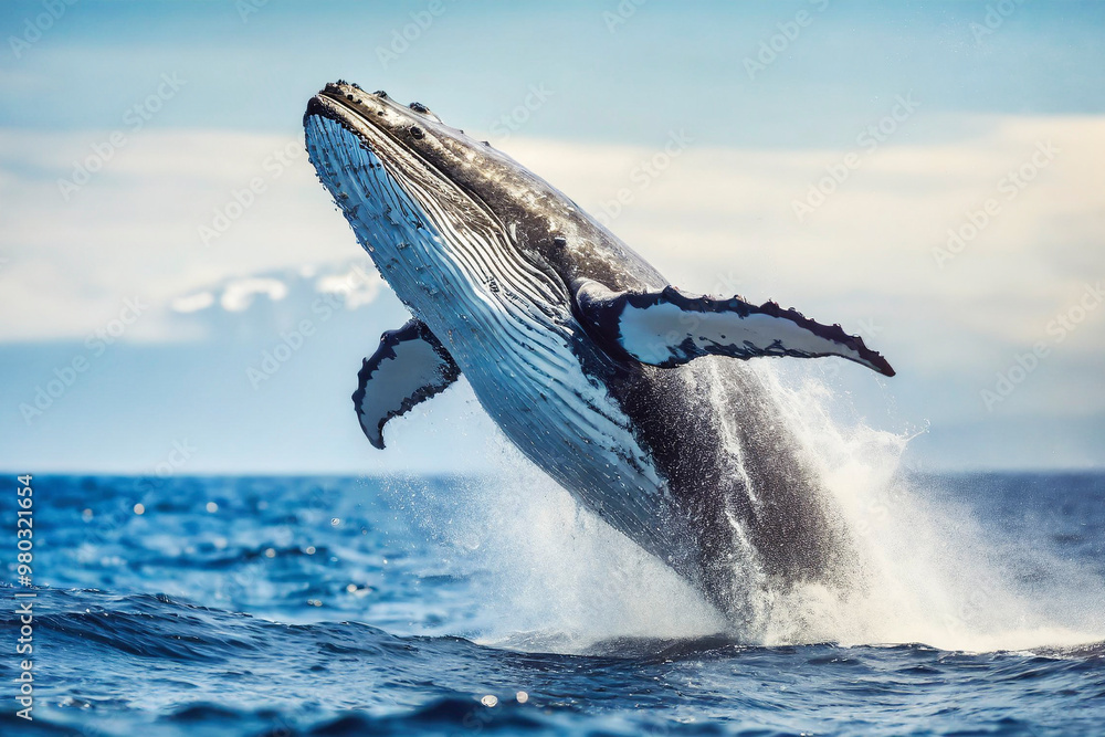 Obraz premium Humpback whale jumps out of the ocean. 