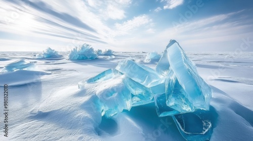 Ice hummocks on sunny day in iceland. photo