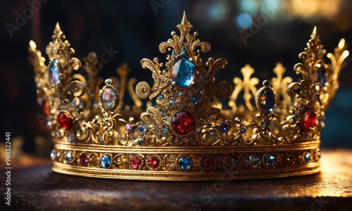 low key image of beautiful queen/king crown. vintage filtered. fantasy medieval period. selective focus. ai generative