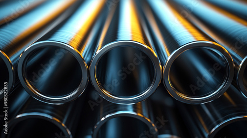 stainless steel pipes. The metallic sheen reflects precision, durability, and industrial strength, symbolizing progress, innovation, and resilience photo