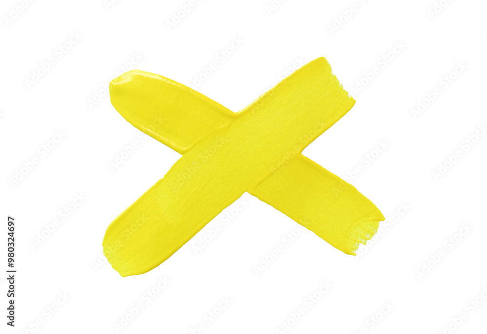 Cross mark of Yellow brush isolated with transparent image.