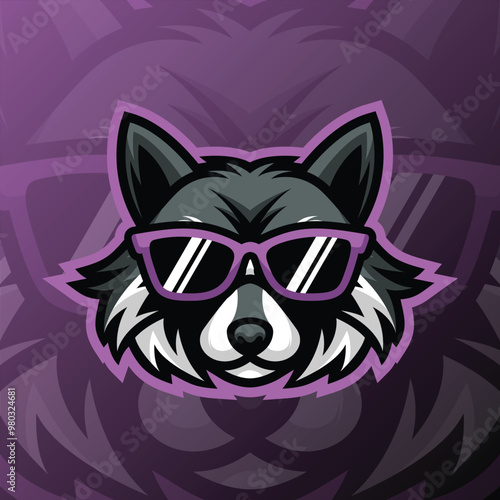 a raccoon head wearing purple glasses