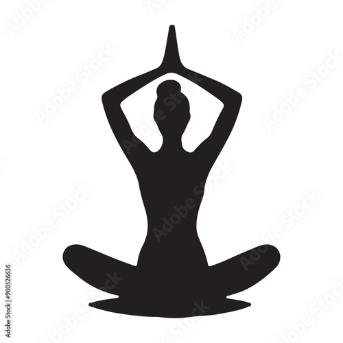  yoga women silhouettes vector art illustration.