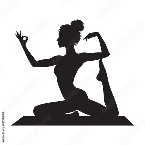  yoga women silhouettes vector art illustration.