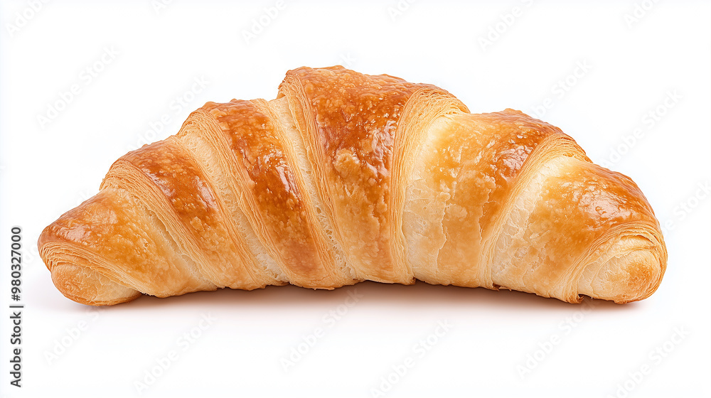 perfectly baked croissant resting on a white background. perfectly baked croissant resting on a white background.