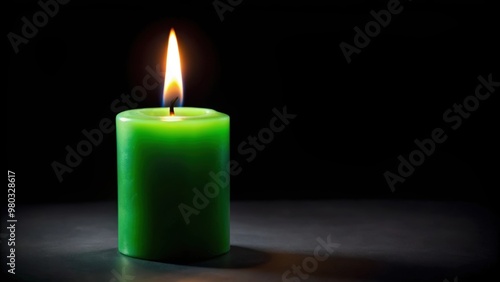 Green candle flame burning in the dark, green, candle, flame, burning, dark, glow, light, spiritual, mystic