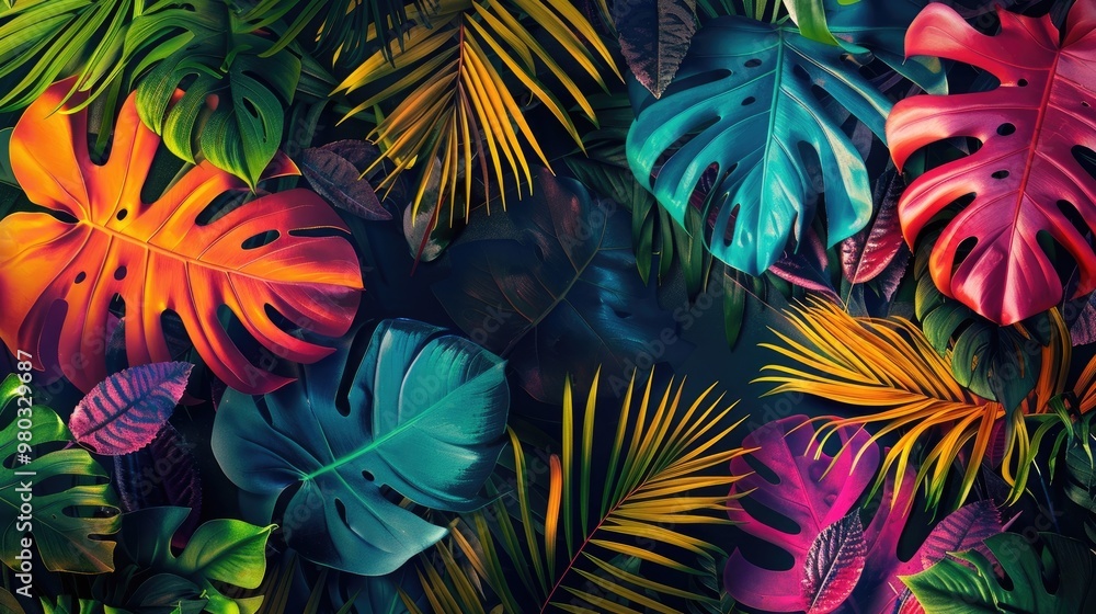 Summer horizontal background with bright abstract tropical leaves Summer horizontal background with bright abstract tropical leaves