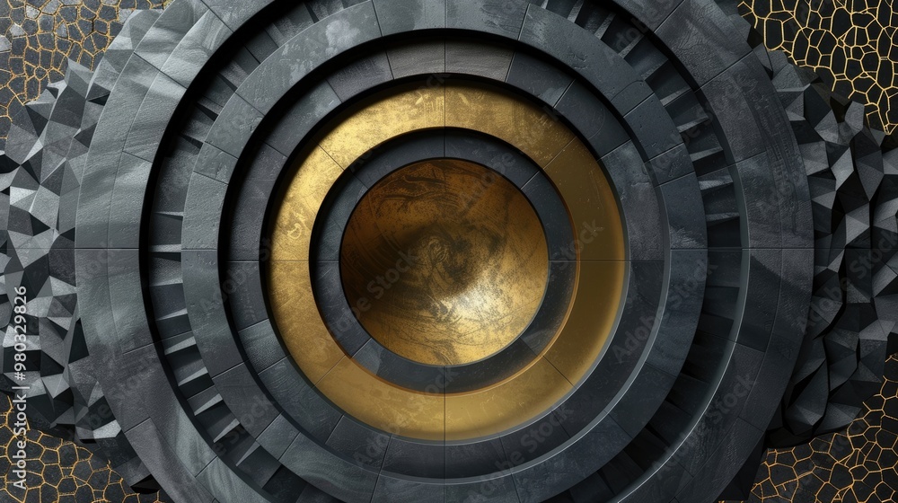 Tech geometric background with abstract golden and grey circles Tech geometric background with abstract golden and grey circles