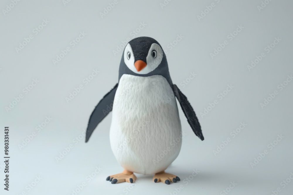Playful penguin surrounded by serene hues of muted greys and blues Playful penguin surrounded by serene hues of muted greys and blues