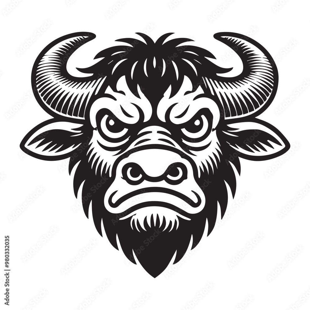 Fototapeta premium Buffalo Face Logo Concept - Bison vector illustration in black and white