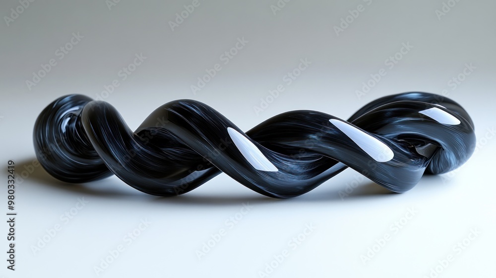 A twisted black and white sculpture showcasing fluid design. A twisted black and white sculpture showcasing fluid design.