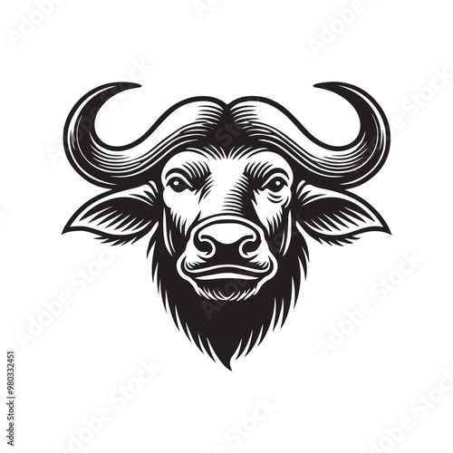 Buffalo Face Logo Concept - Bison vector illustration in black and white