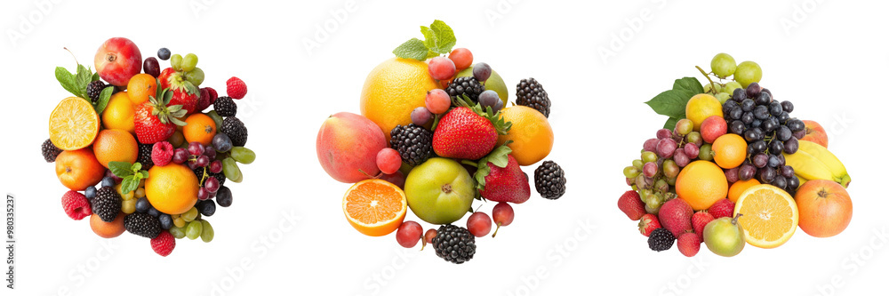Vibrant assortment of fresh fruits including berries, citrus, and tropical selections arranged artfully for a healthy lifestyle. transparent background Vibrant assortment of fresh fruits including berries, citrus, and tropical selections arranged artfully for a healthy lifestyle. transparent background