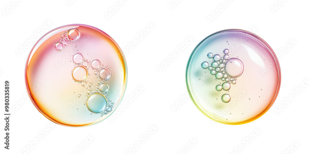 A close-up of colorful bubbles with various sizes, creating a whimsical and vibrant atmosphere for design and creative projects. transparent background A close-up of colorful bubbles with various sizes, creating a whimsical and vibrant atmosphere for design and creative projects. transparent background
