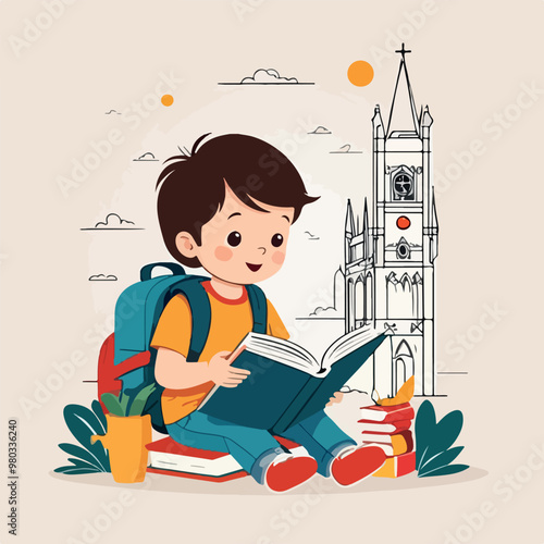 Vector a cute read a book tourist Illustration for Toddlers Story Book
