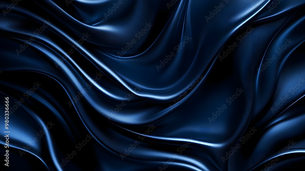 Fototapeta premium Graceful metallic silver swirls forming a seamless pattern, flowing elegantly across a deep midnight blue background, high resolution, luxurious texture, minimalist design.