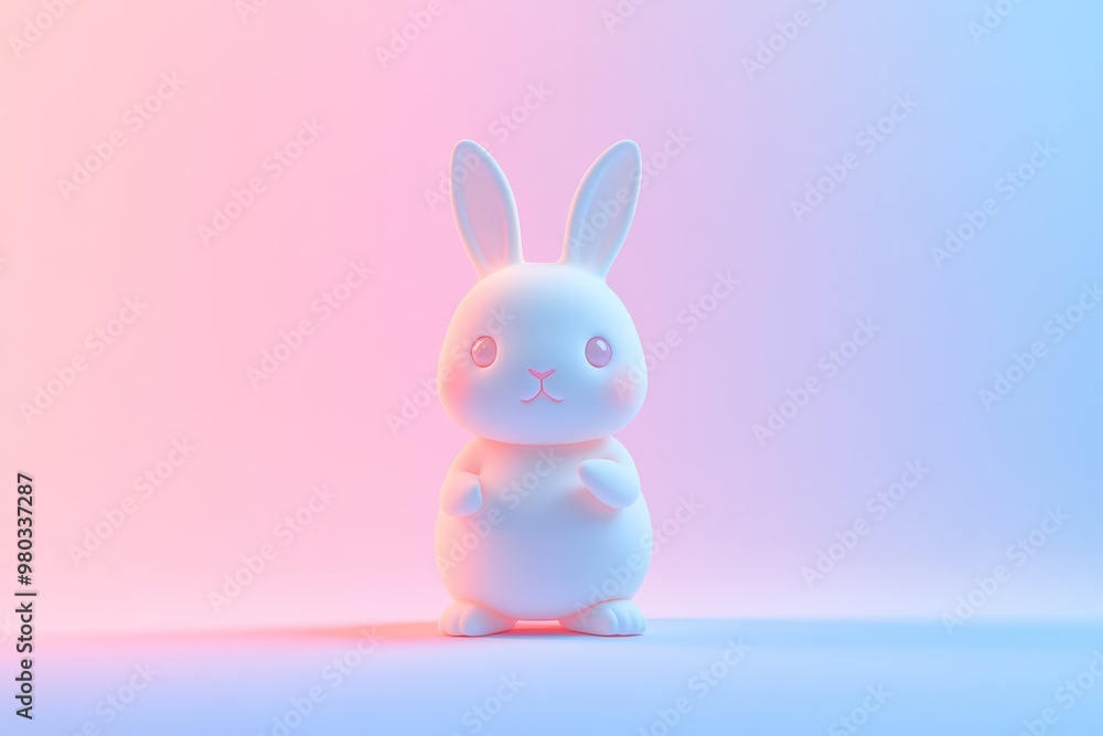 Cute White Bunny on Pink and Blue Gradient Background. Cute White Bunny on Pink and Blue Gradient Background.