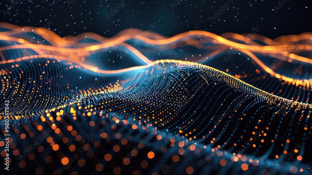 Abstract digital wave of particles. Futuristic point wave. Technology background Abstract digital wave of particles. Futuristic point wave. Technology background