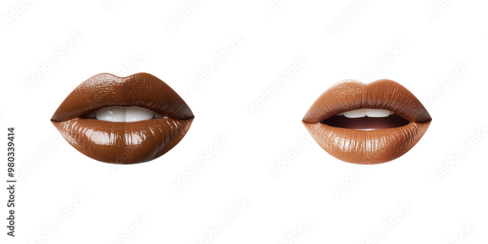 Close-up view of two sets of beautifully styled lips showcasing different shapes and colors for beauty and cosmetic visuals. transparent background Close-up view of two sets of beautifully styled lips showcasing different shapes and colors for beauty and cosmetic visuals. transparent background