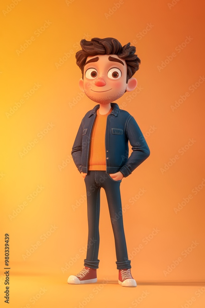 3D Cartoon Illustration of a Young Man in a Denim Jacket 3D Cartoon Illustration of a Young Man in a Denim Jacket