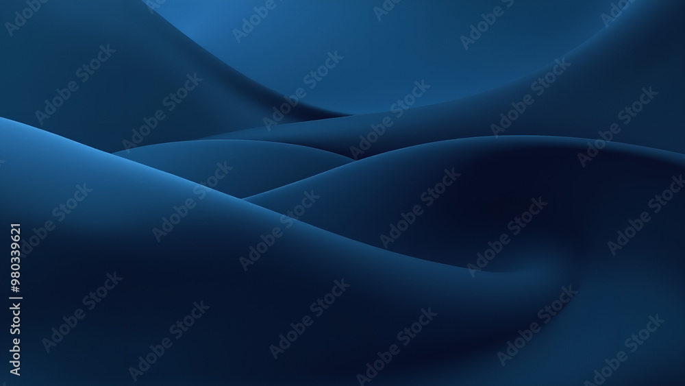 Obraz premium Generate an abstract background image featuring smooth flowing curves similar to soft fabric or liquid waves Use a gradient of deep navy blue and deep dark ocean blue