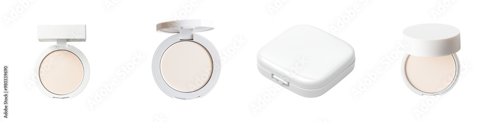 Obraz premium Collection of stylish cosmetic containers in white, ideal for beauty and skincare products, showcasing elegance and simplicity. transparent background