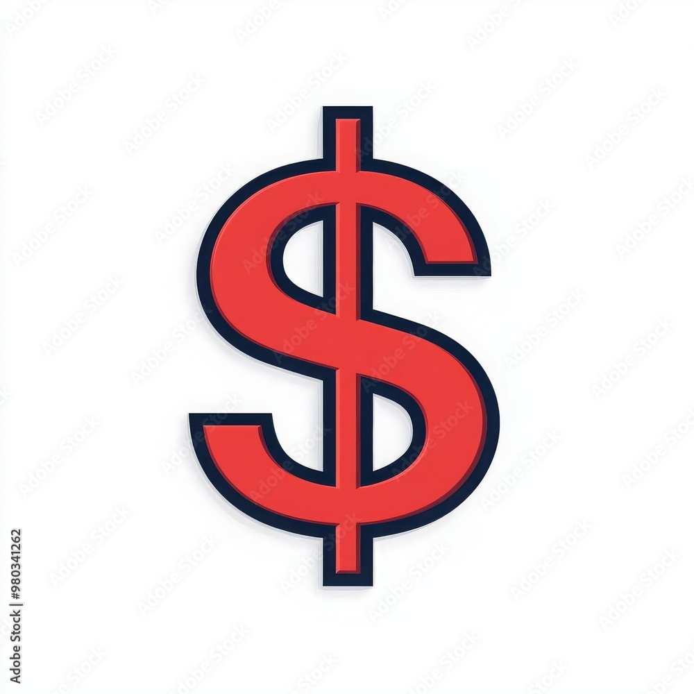 Obraz premium Illustration of a bold dollar sign symbolizing finance, wealth, and economic growth on a clean white background.