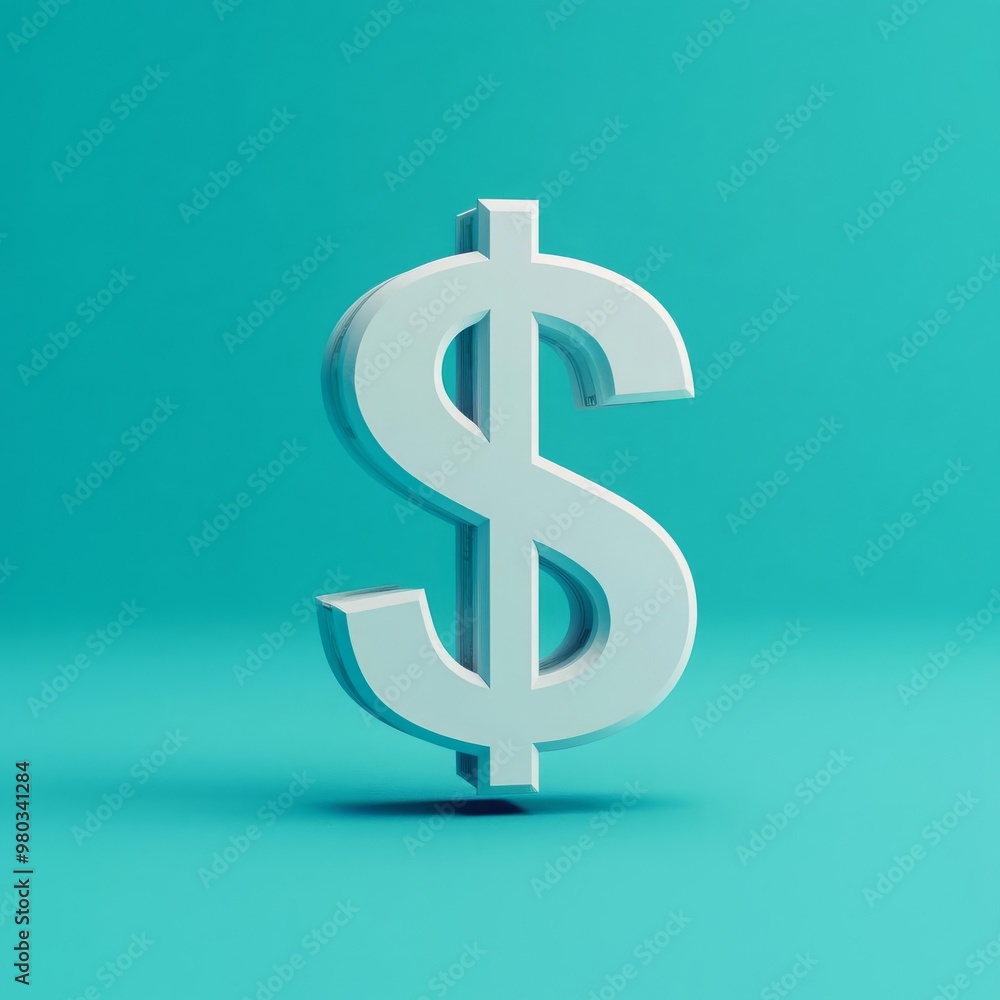 A 3D render of a large dollar sign on a vibrant turquoise background, symbolizing finance, wealth, and prosperity. A 3D render of a large dollar sign on a vibrant turquoise background, symbolizing finance, wealth, and prosperity.