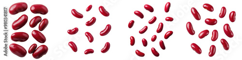 Fresh red kidney beans arranged in various formations, showcasing their vibrant color and healthy appeal for culinary uses. transparent background photo