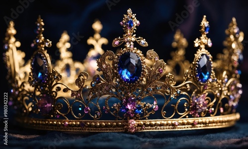 low key image of beautiful queen/king crown. vintage filtered. fantasy medieval period. selective focus. ai generative