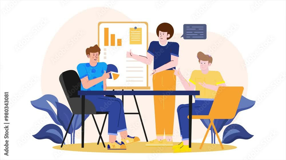 a group engaged in data analysis and decision-making during a collaborative business meeting setting illustration business animated video a group engaged in data analysis and decision-making during a collaborative business meeting setting illustration business animated video