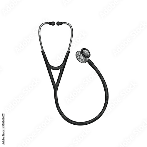 hand drawn stethoscope colored illustration