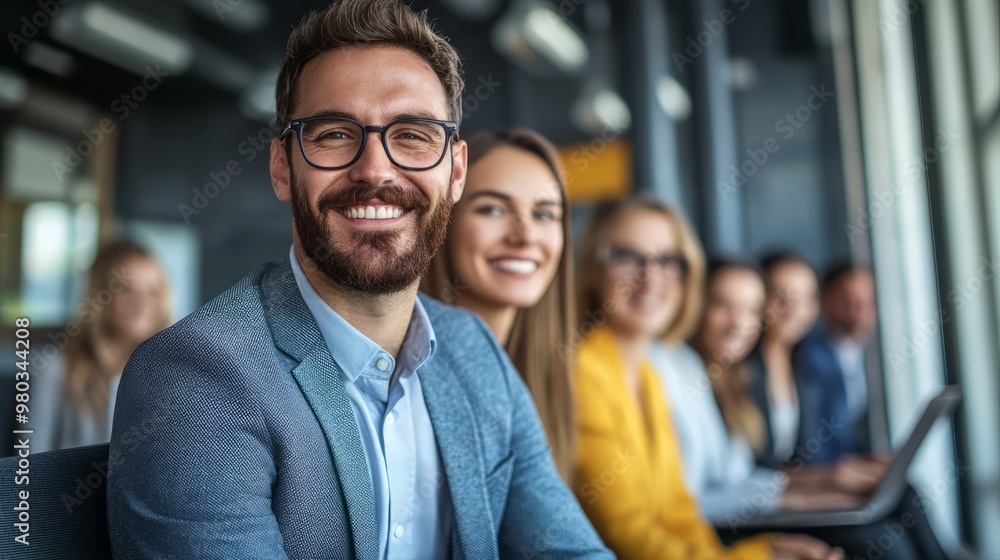 Confident business team discussing in modern office Confident business team discussing in modern office