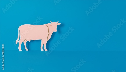 A minimalist illustration of a cow on a vibrant blue background, perfect for agricultural or animal-themed projects. photo