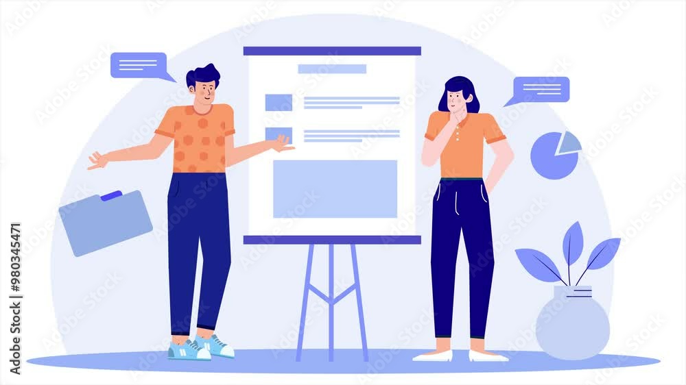 business meeting with two individuals presenting and discussing ideas for successful collaboration illustration business animated video business meeting with two individuals presenting and discussing ideas for successful collaboration illustration business animated video