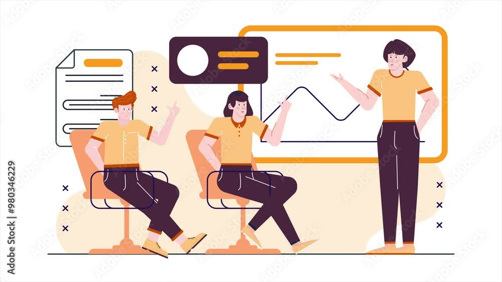 business meeting with collaborative teamwork discussing data analysis on chart illustration business animated video business meeting with collaborative teamwork discussing data analysis on chart illustration business animated video