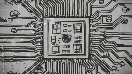 Intricate Microchip Circuitry Close-Up
