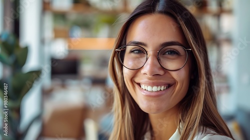 Smiling Businesswoman on Video Call, Virtual Meeting, Remote Work