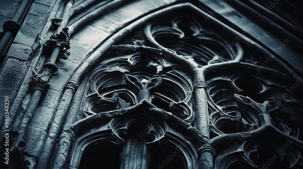 Dark Wallpaper in Gothic Architecture Theme. A close-up of intricate Gothic architecture in dark stone. Dark Wallpaper in Gothic Architecture Theme. A close-up of intricate Gothic architecture in dark stone.